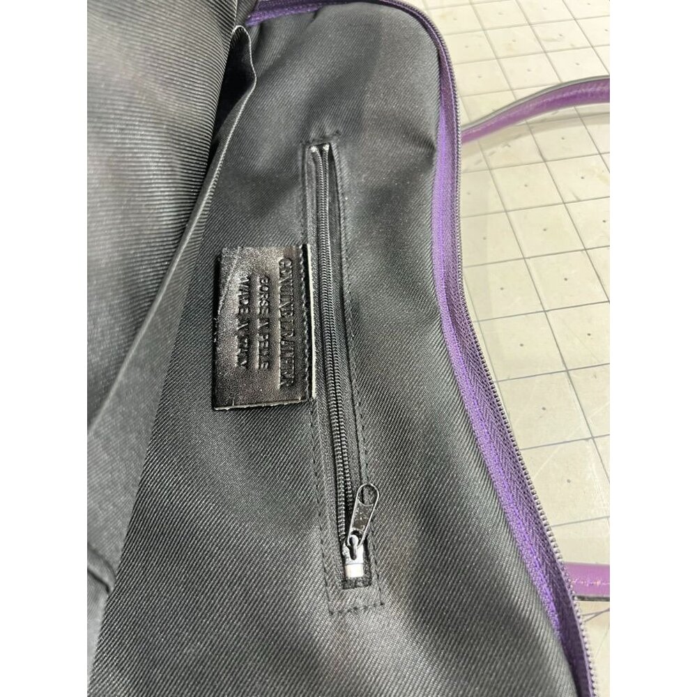 Vera Pelle Italian Purple Plum Leather Shoulder Bag Dual Handles Classic Look - Picture 6 of 8